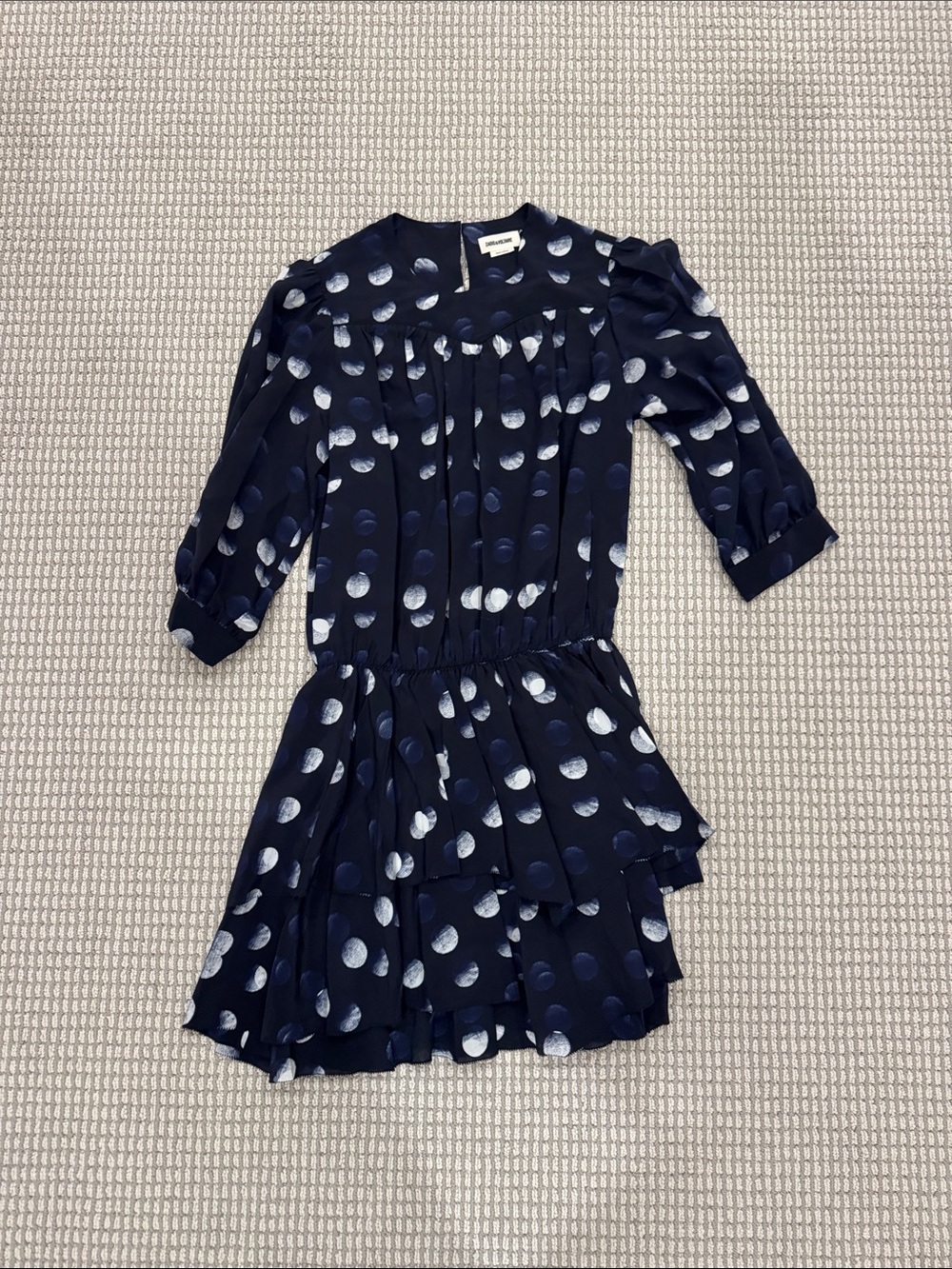 Zadig & Voltaire Navy and White Polka Dot Tiered Dress